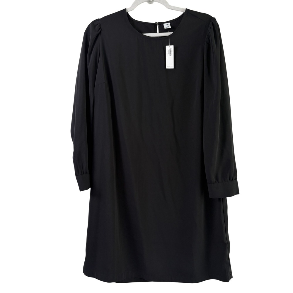 Old Navy Shift Dress Women L Black Puff Shoulder Long Sleeve Keyhole Back NWT